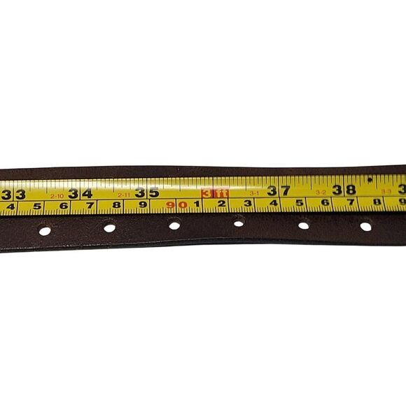 Mens Double Prong Genuine Italian Leather Brown Belt M/L 36" USA Made Silver - Picture 4 of 9